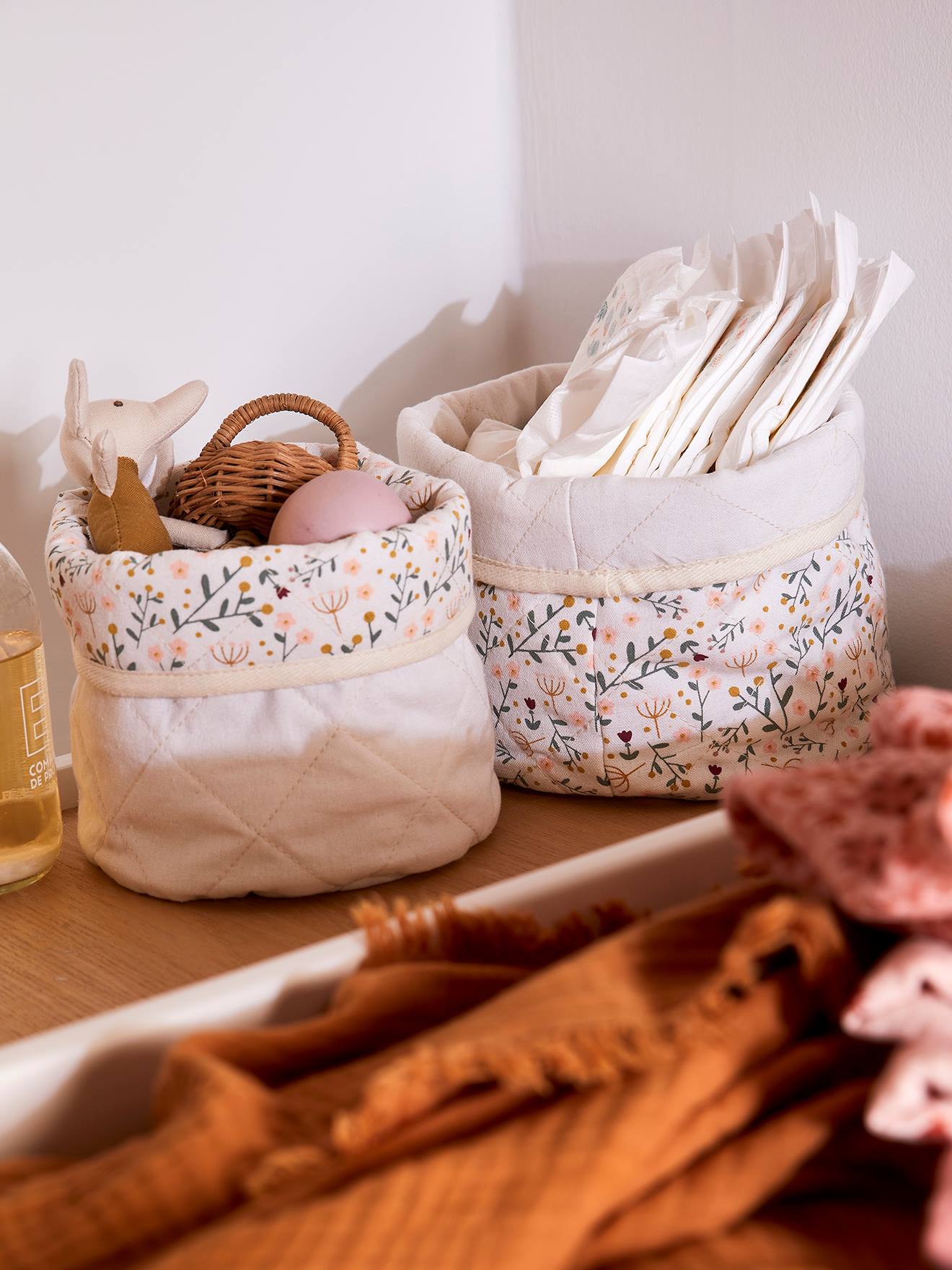2er-Set Aufbewahrungskörbe BLUMENZAUBER wendbar Wickelkorb Babyzimmer