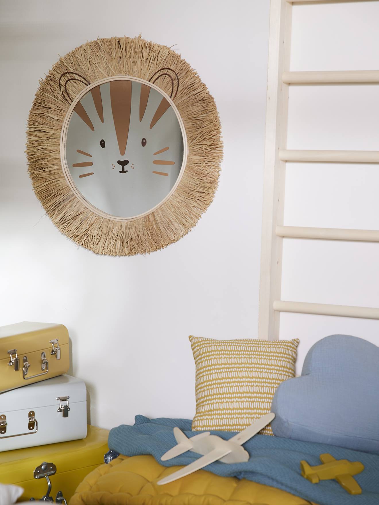 Kinderzimmer XL Spiegel LÖWE aus Naturbast und Rattan