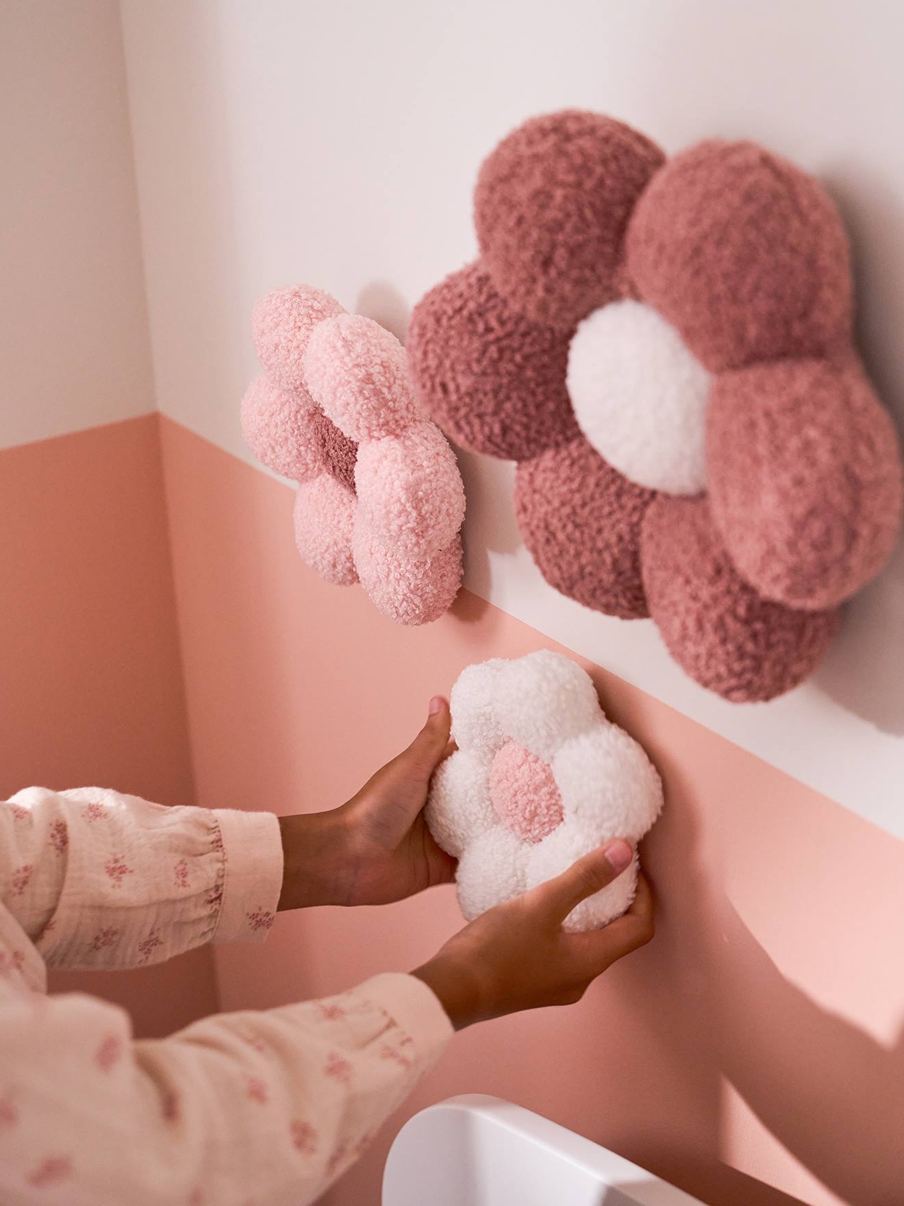 vertbaudet 3er-Set Kinderzimmer Deko-Stoffblumen in rosa bedruckt