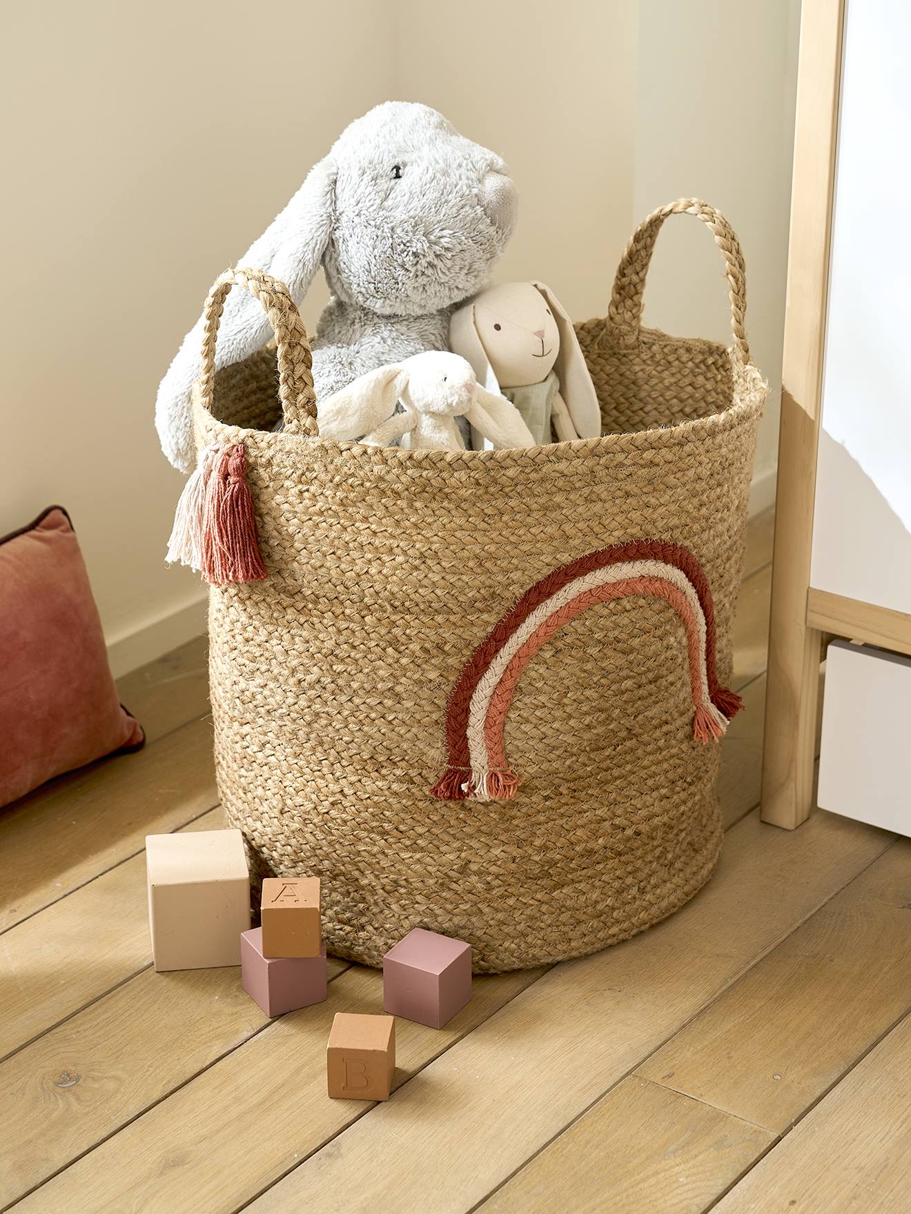 Aufbewahrungskorb REGENBOGEN aus Jute Wäschekorb Kinderzimmer