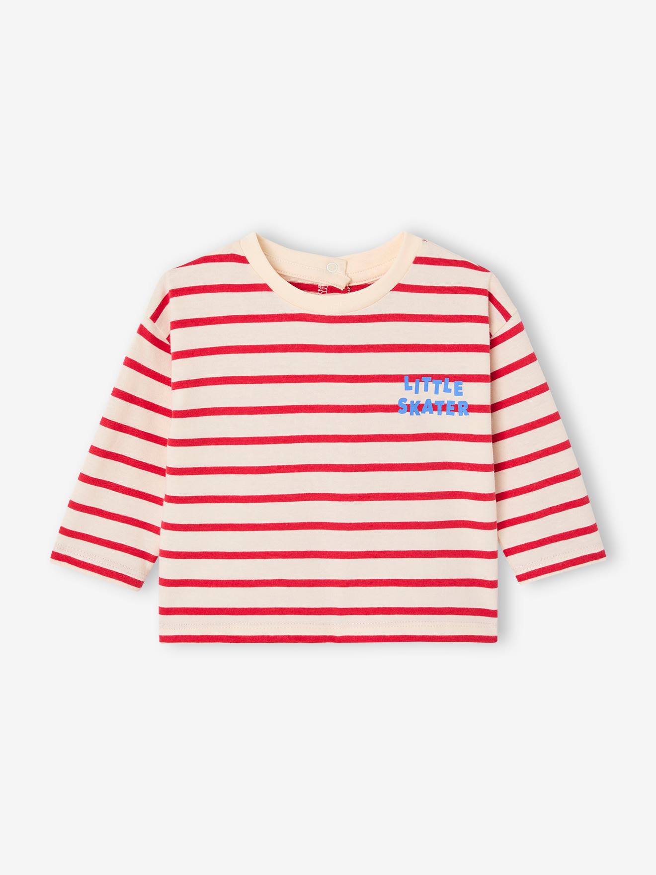 Gestreiftes Baby Langarmshirt mit Druckknöpfen hinten aus Bio-Baumwolle