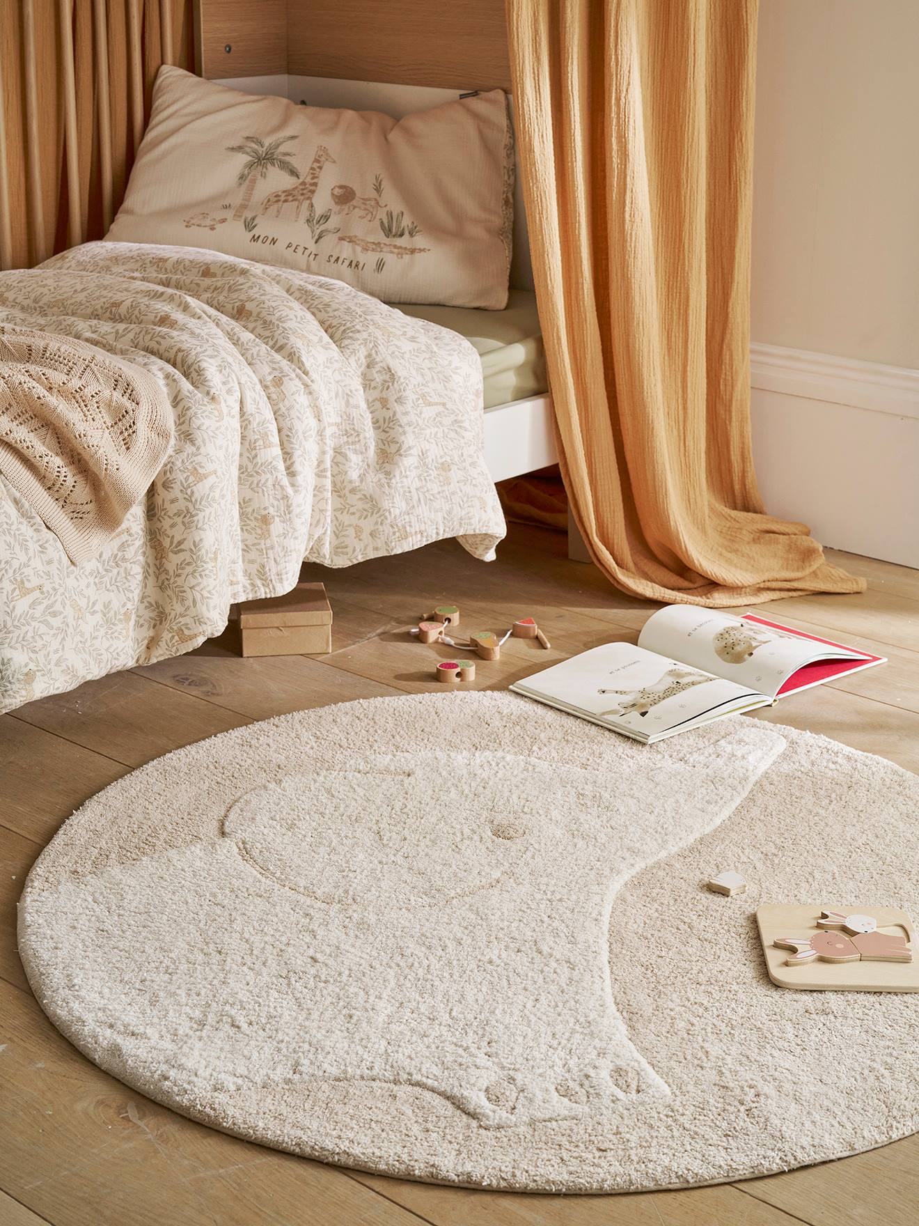Vertbaudet Unisex Wollweiß Runder Kinderzimmer Teppich Elefant