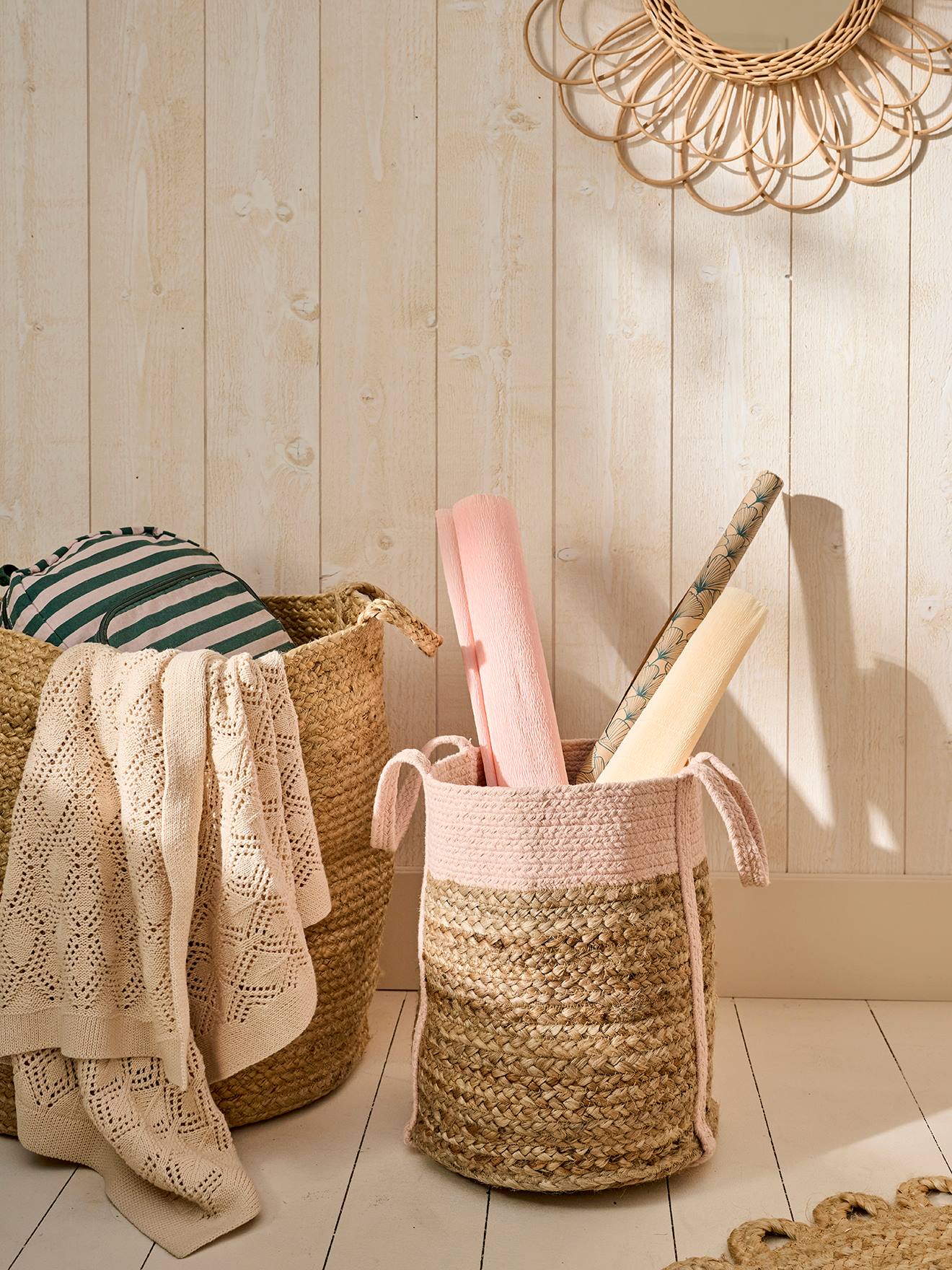 Geflochtener Aufbewahrungskorb CALLA Jute/Baumwolle Kinderzimmer