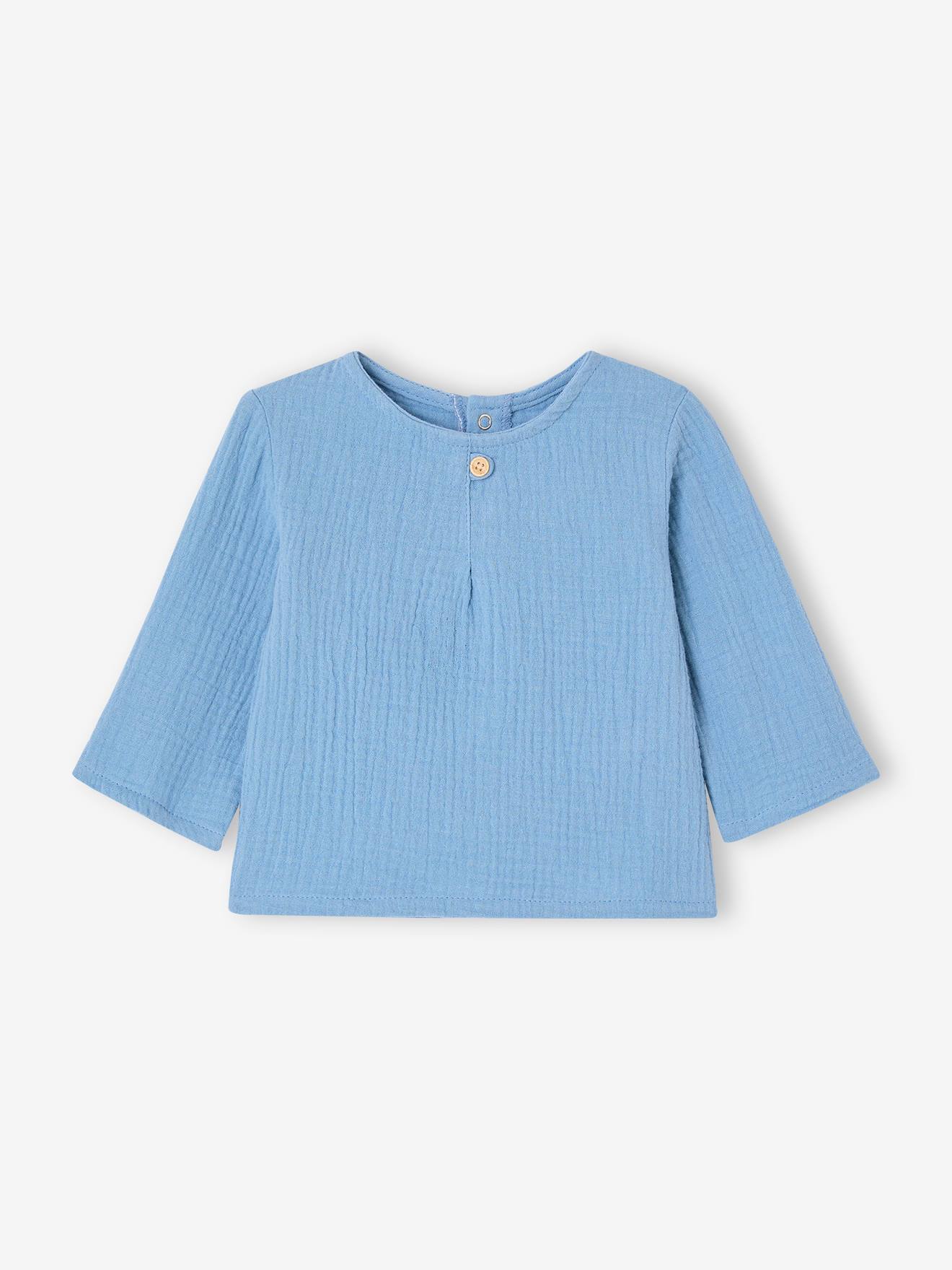 Bio-Kollektion: Baby Langarm-Hemdbluse aus Musselin