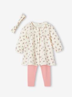 Babymode-Baby-Sets-Bio-Kollektion: Baby-Set aus Blumenkleid, Leggings & Haarband