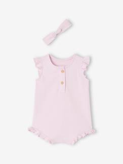 Babymode-Baby-Sets-Bio-Kollektion: Mädchen Baby-Set aus Kurzoverall und Haarband