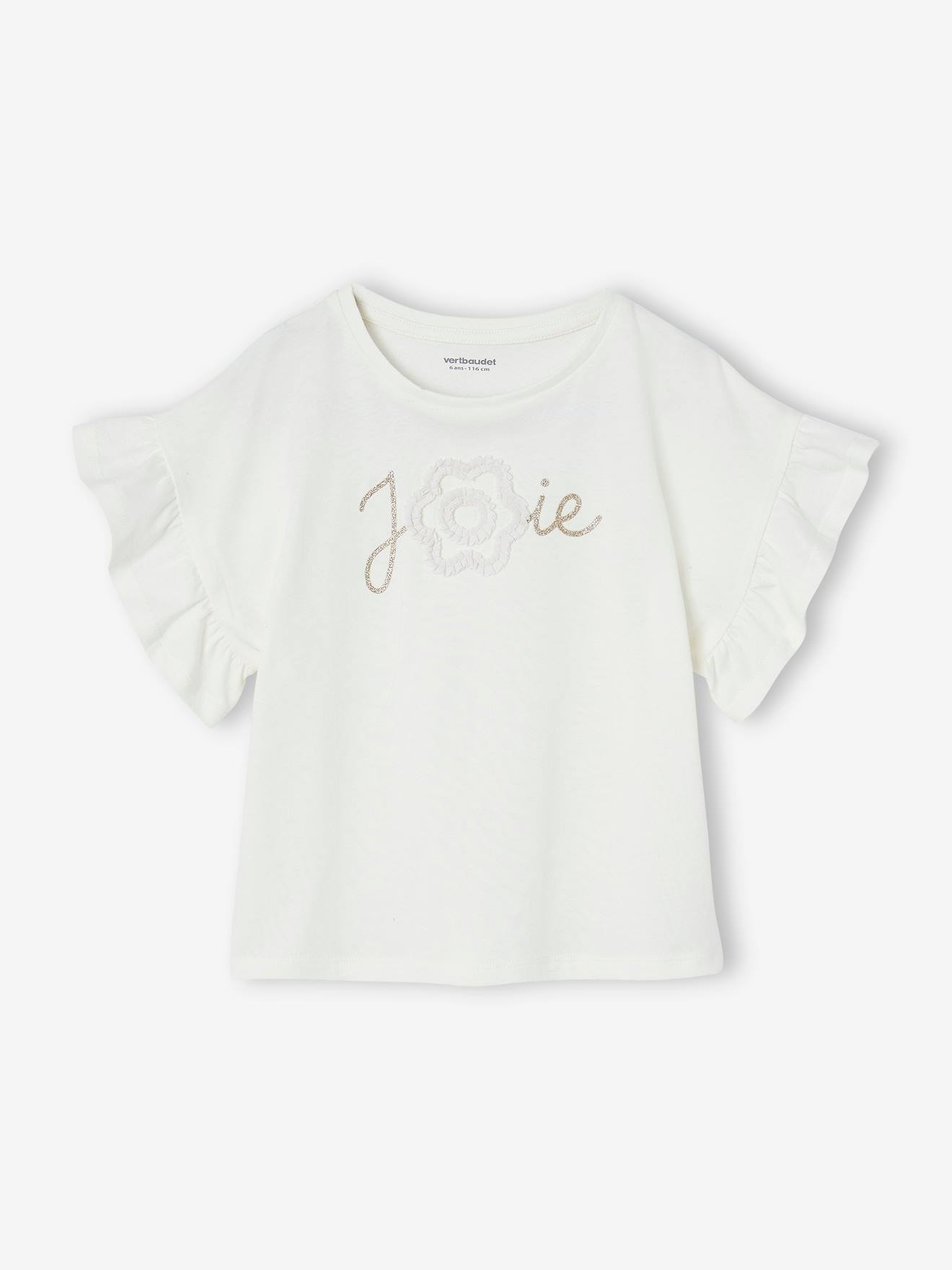 Festliches Mädchen T-Shirt mit Reliefblume und Glitzerschrift