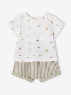 Babymode-Baby-Sets-Baby-Set: Bedrucktes T-Shirt & gestreifte Shorts