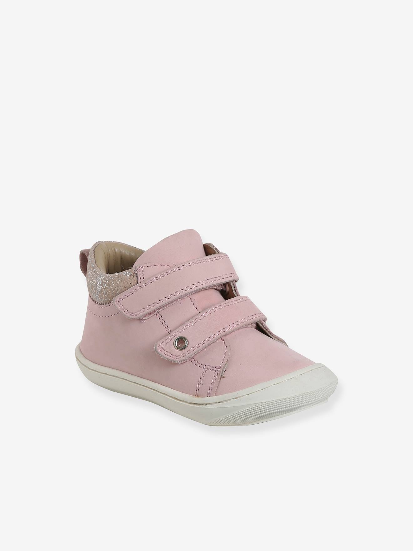 Baby Lauflernschuhe mit Klett aus weichem Leder pudrig