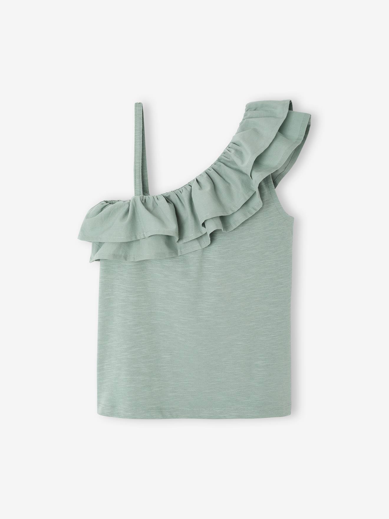 Asymmetrisches Mädchen Volant-Top salbei