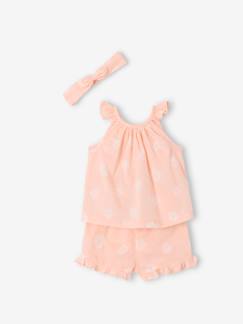 Babymode-Baby-Sets-Bedrucktes Mädchen Baby-Set: Top, Shorts & Haarband