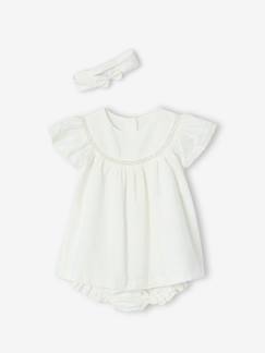 Babymode-Baby-Sets-Mädchen Baby-Set: Kleid mit Lochstickerei, Shorts & Haarband