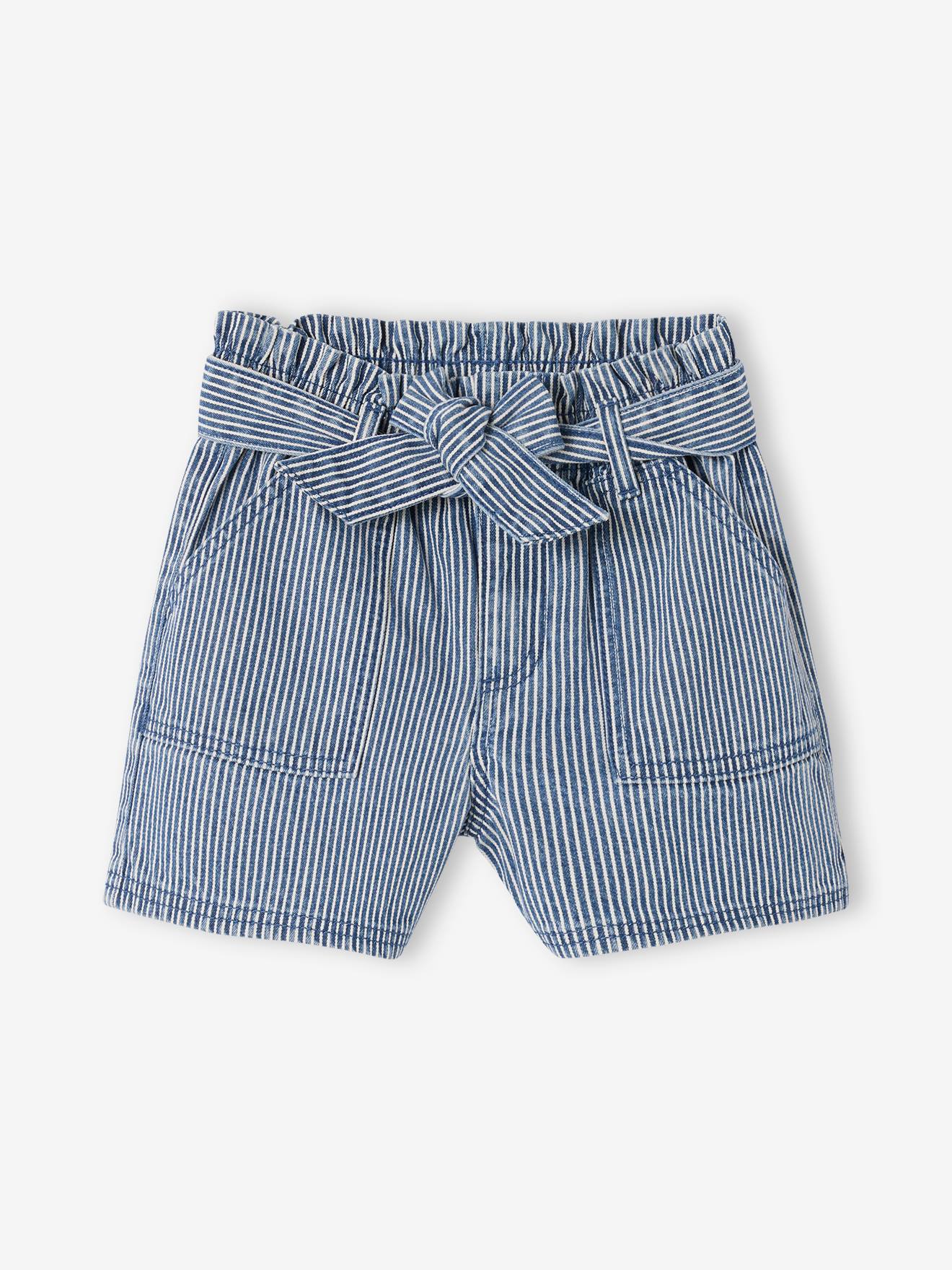 Mädchen Paperbag-Shorts mit Streifen blau gestreift