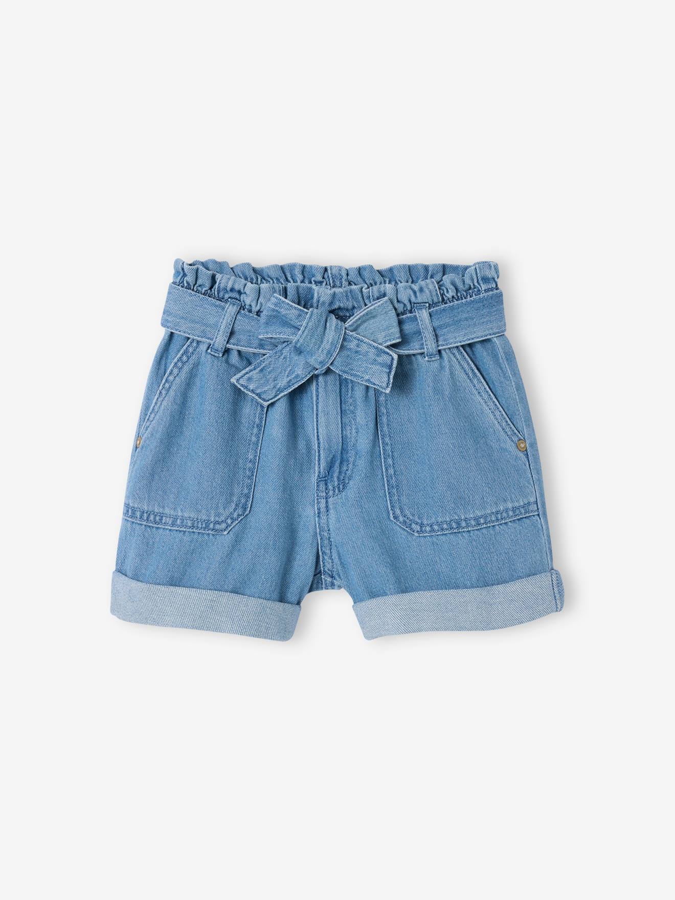 Mädchen Paperbag-Shorts aus Light-Denim helles blau