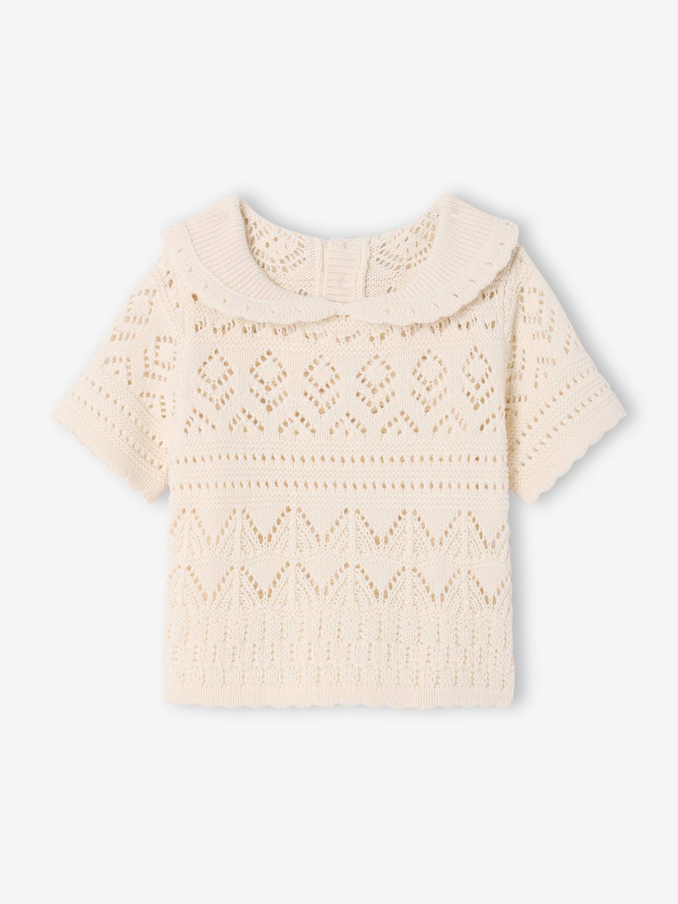 Mädchen Baby Häkel-Pullover mit kurzen Ärmeln vanille