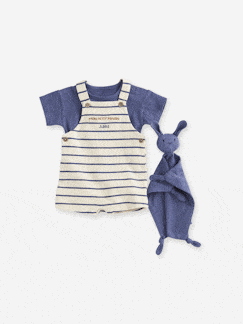 Babymode-Baby-Sets-Baby Geschenk-Set: T-Shirt, Latzshorts & Schmusetuch, personalisierbar