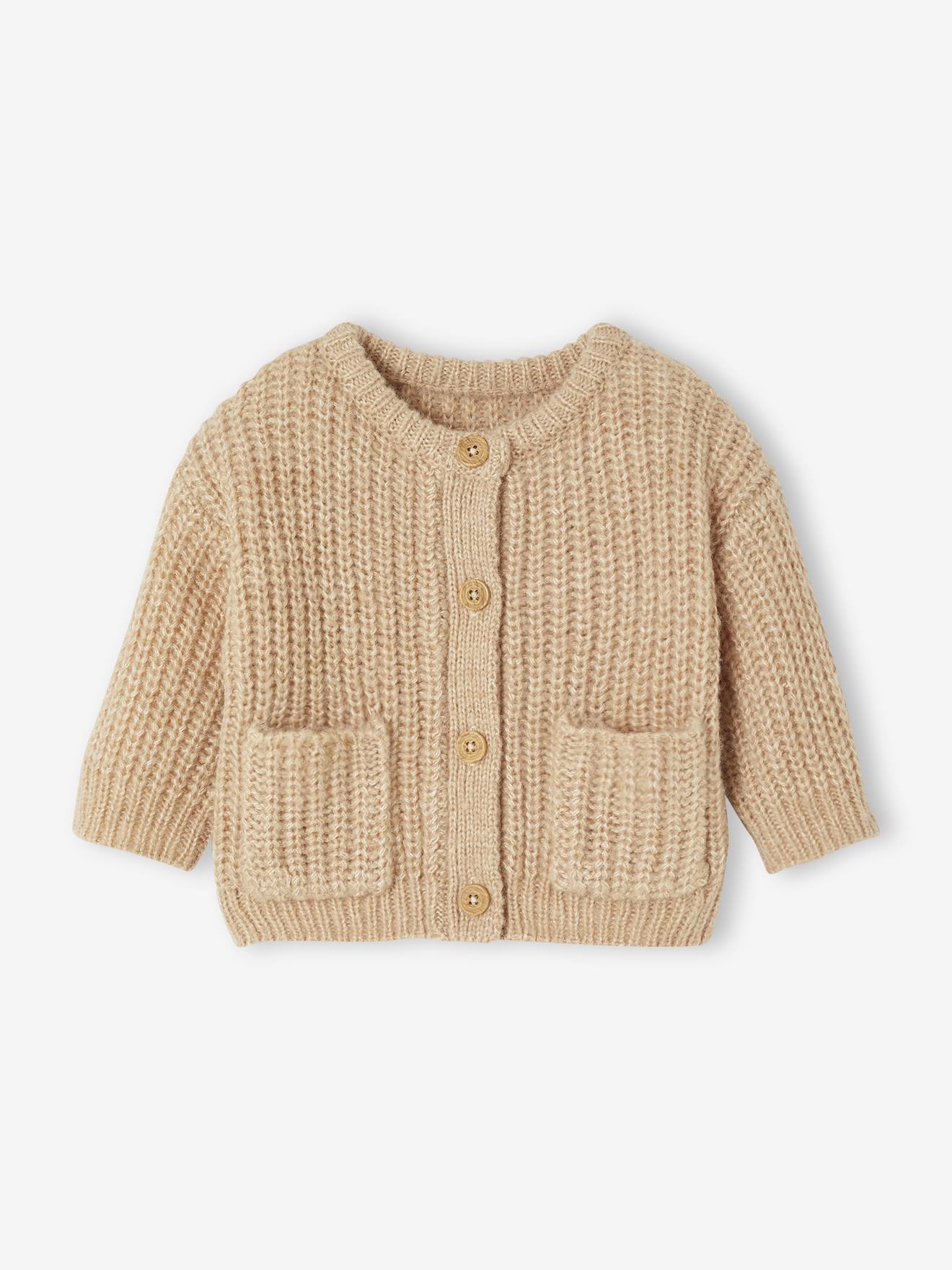vertbaudet Baby Strickjacke mit aufgesetzten Taschen, Grobstrick in