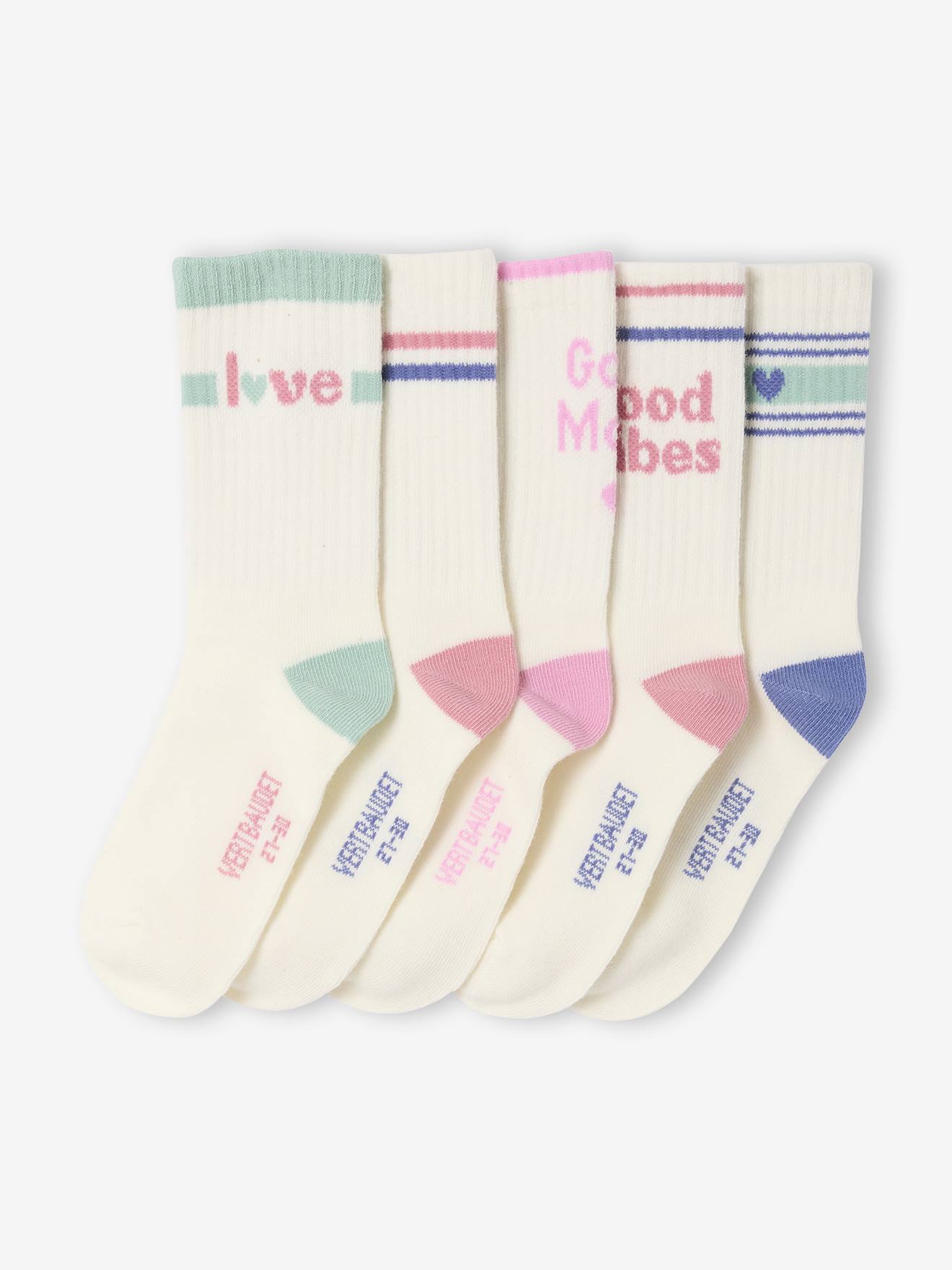 5er-Pack Sport-Socken mit Schriftzug & Herzmotiven