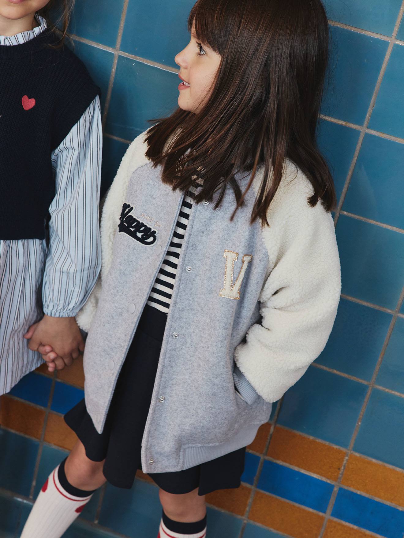 Mädchen Bomberjacke mit Teddyfleece- Ärmeln & Recycling-Wattierung