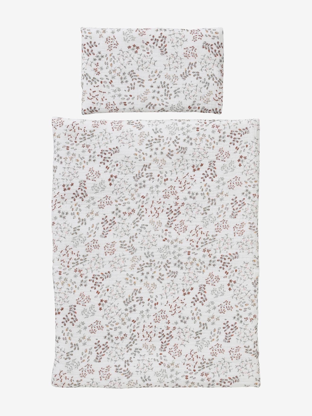 Vertbaudet Unisex Weiß Geblümt Mini Flora Puppen-Bettwäsche Mini Flora