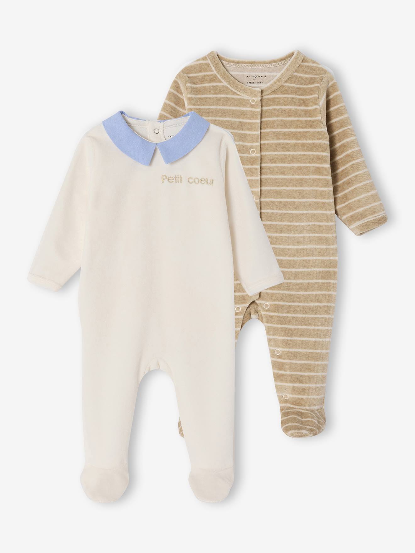 2er-Pack Baby Samt-Schlafanzüge mit Fuß ENVIE DE FRAISE Bio-Baumwolle personalisierbar
