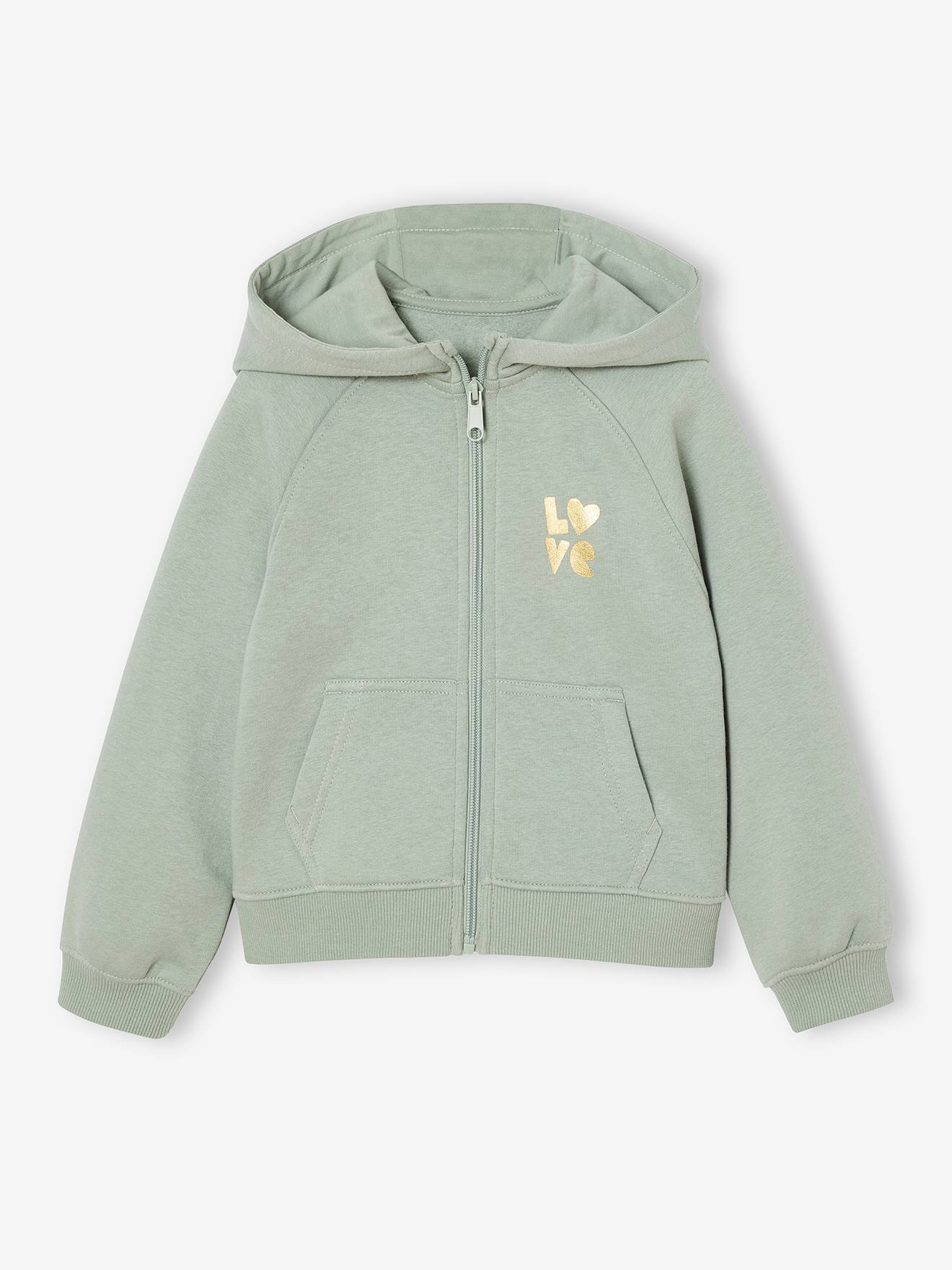 Mädchen Kapuzensweatjacke für Sport und Freizeit mit Recycling-Polyester salbei