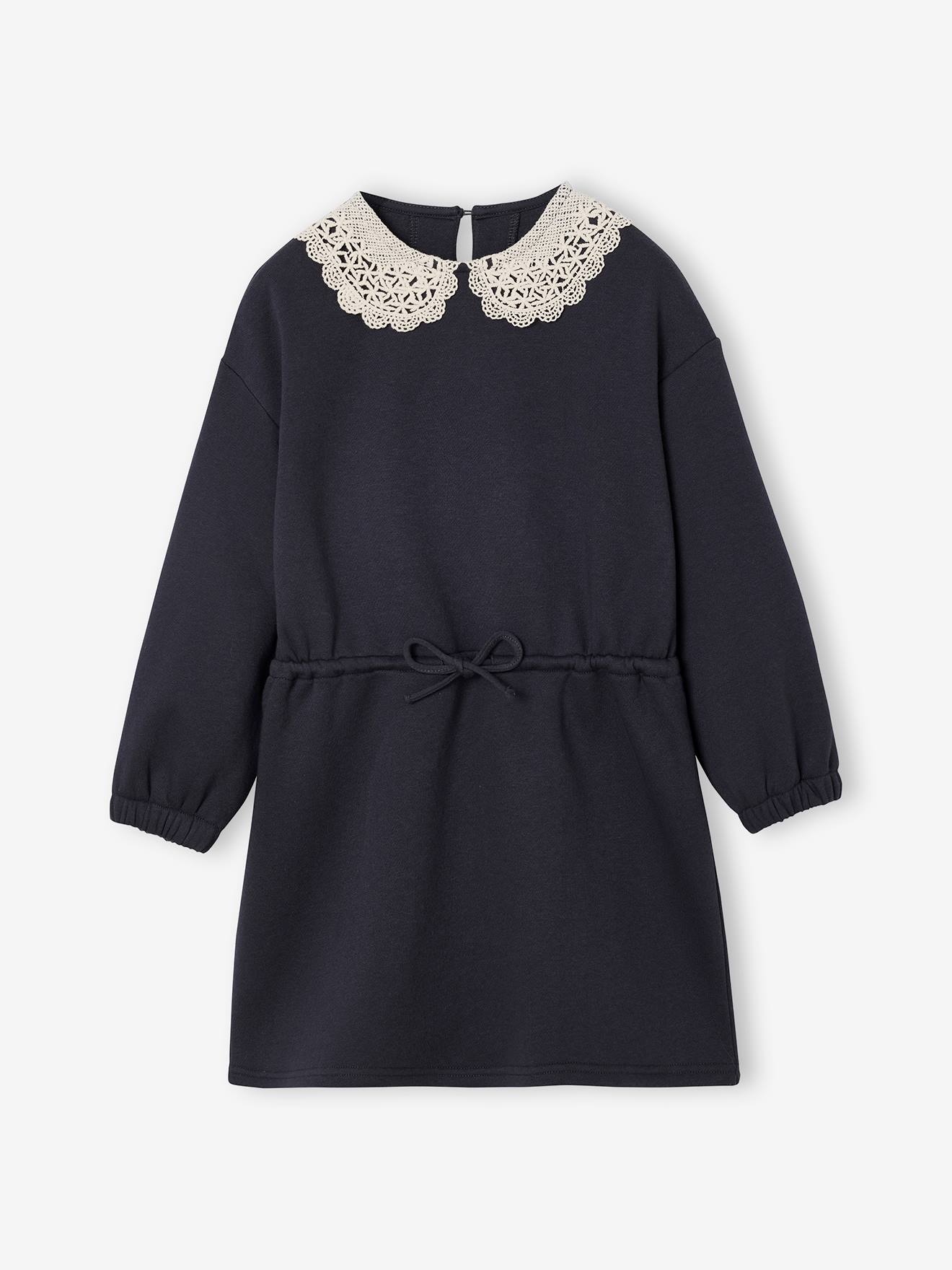 Mädchen Sweatkleid mit Makramee-Kragen