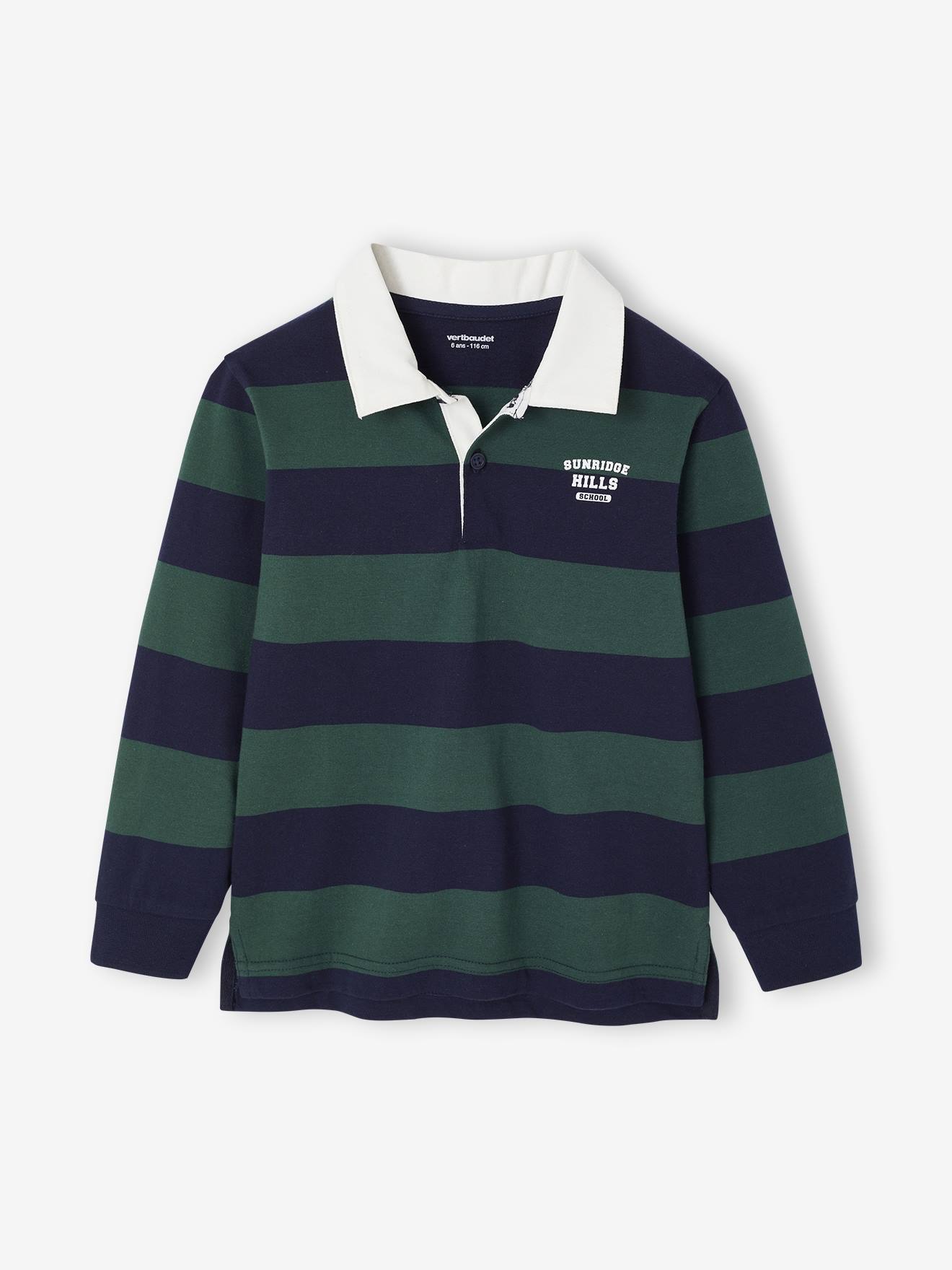 Gestreiftes Jungen Langarm-Poloshirt mit Kontrast-Kragen