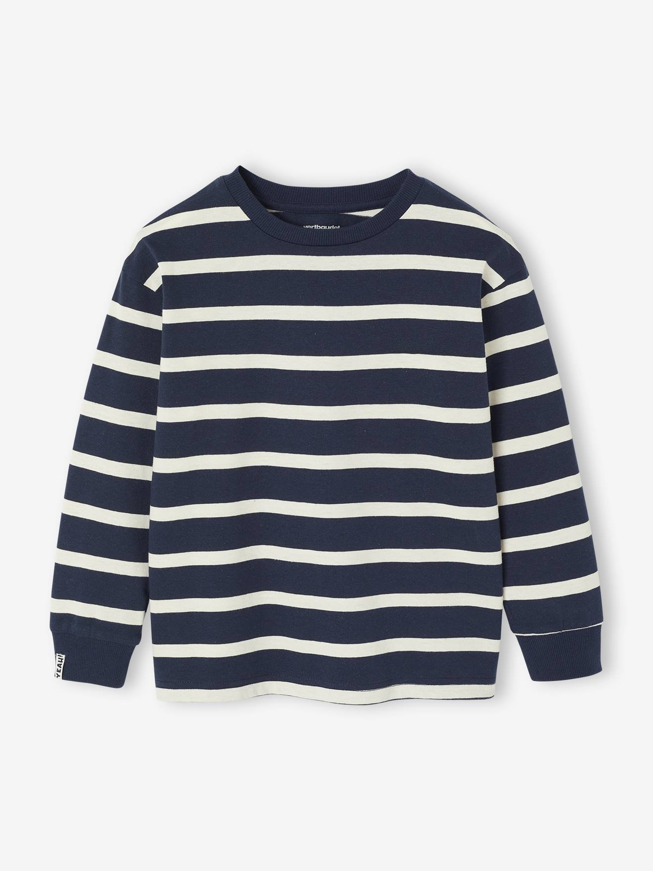 Gestreiftes Jungen Langarm-Rundhals-Shirt mit Recycling-Baumwolle