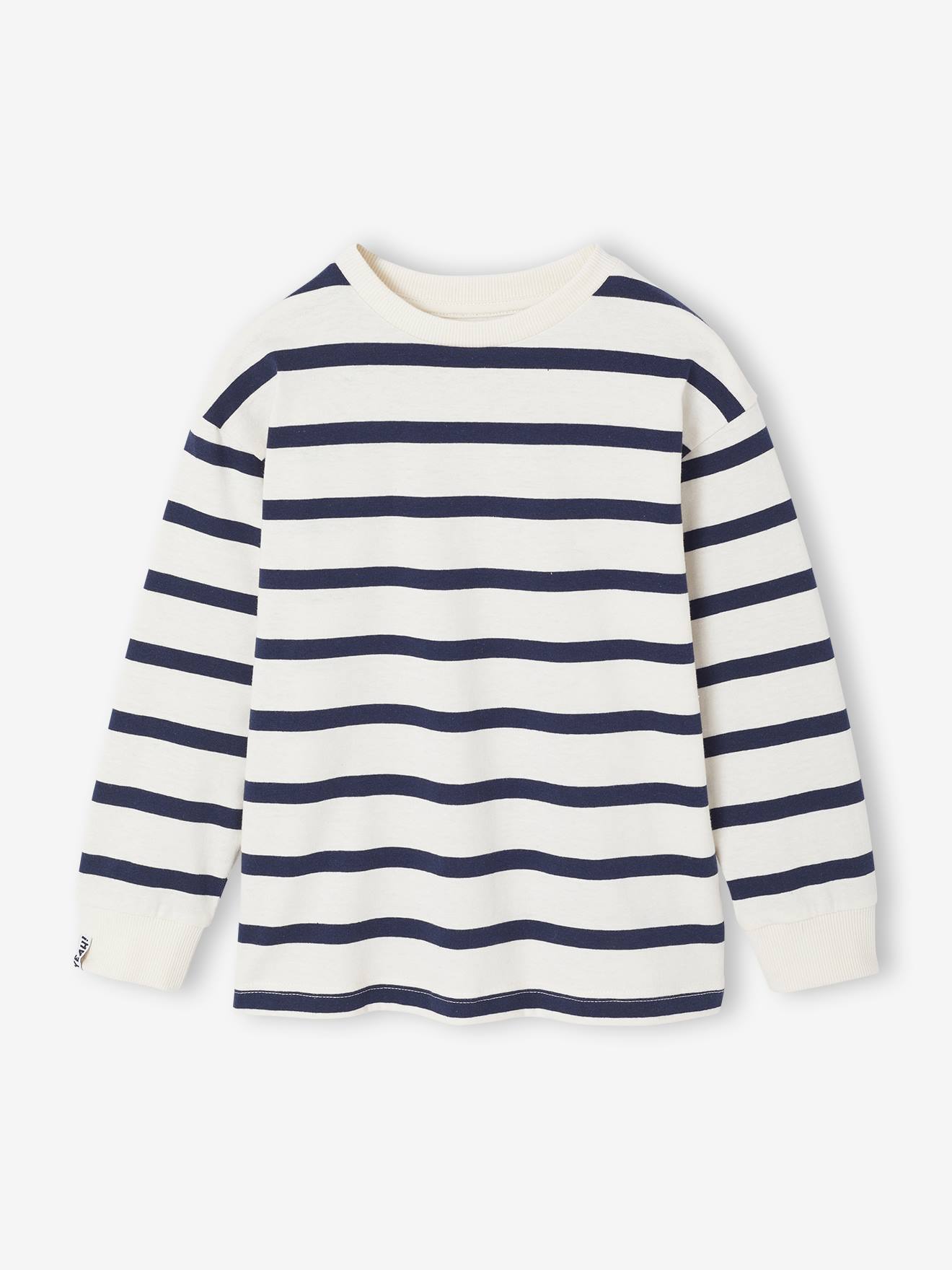 Gestreiftes Jungen Langarm-Rundhals-Shirt mit Recycling-Baumwolle