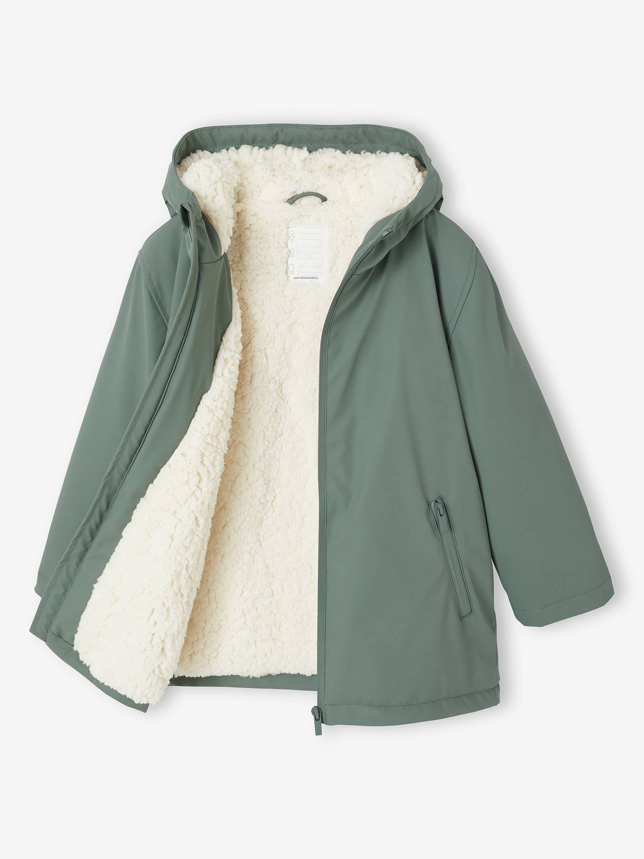 vertbaudet Jungen Regenjacke mit Kapuze Teddyfleece-Futter in