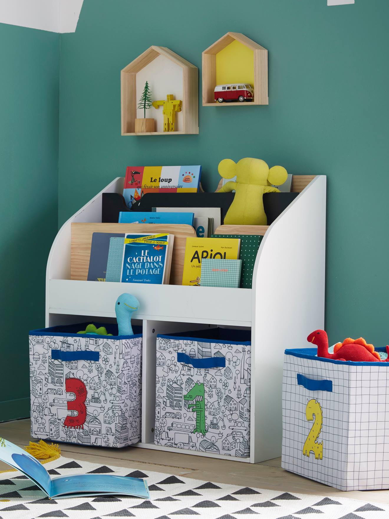 Bücherregal SCHOOL mit 2 großen Aufbewahrungsfächer Kinderzimmer