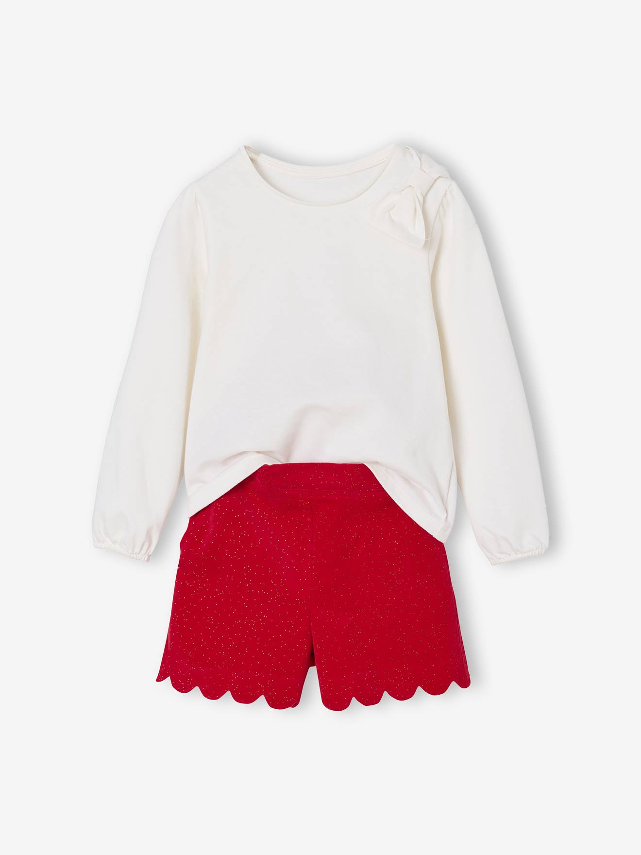 Weihnachts-Set aus Shirt und Samtshorts mit Pailletten