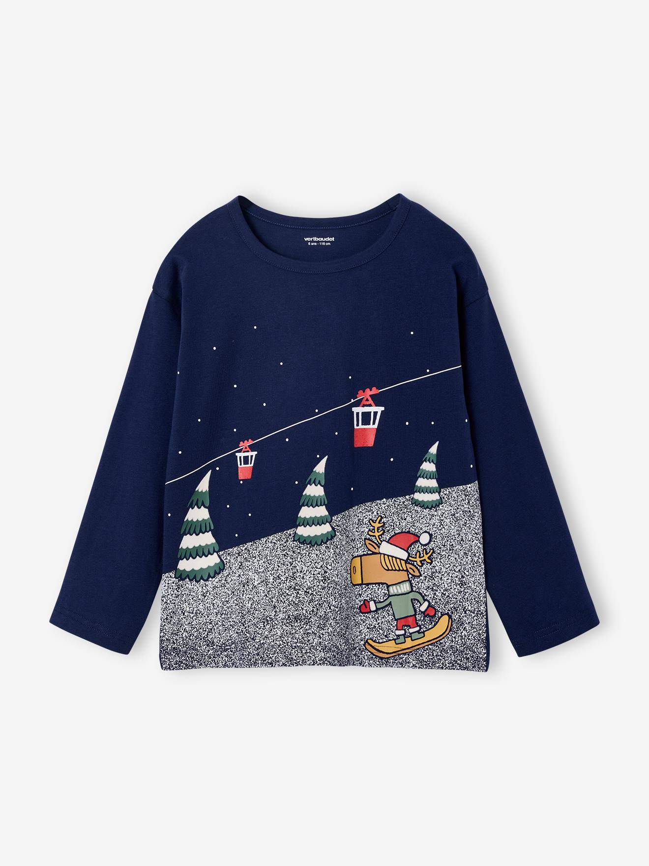 Jungen Weihnachts-Langarmshirt mit Flockprint