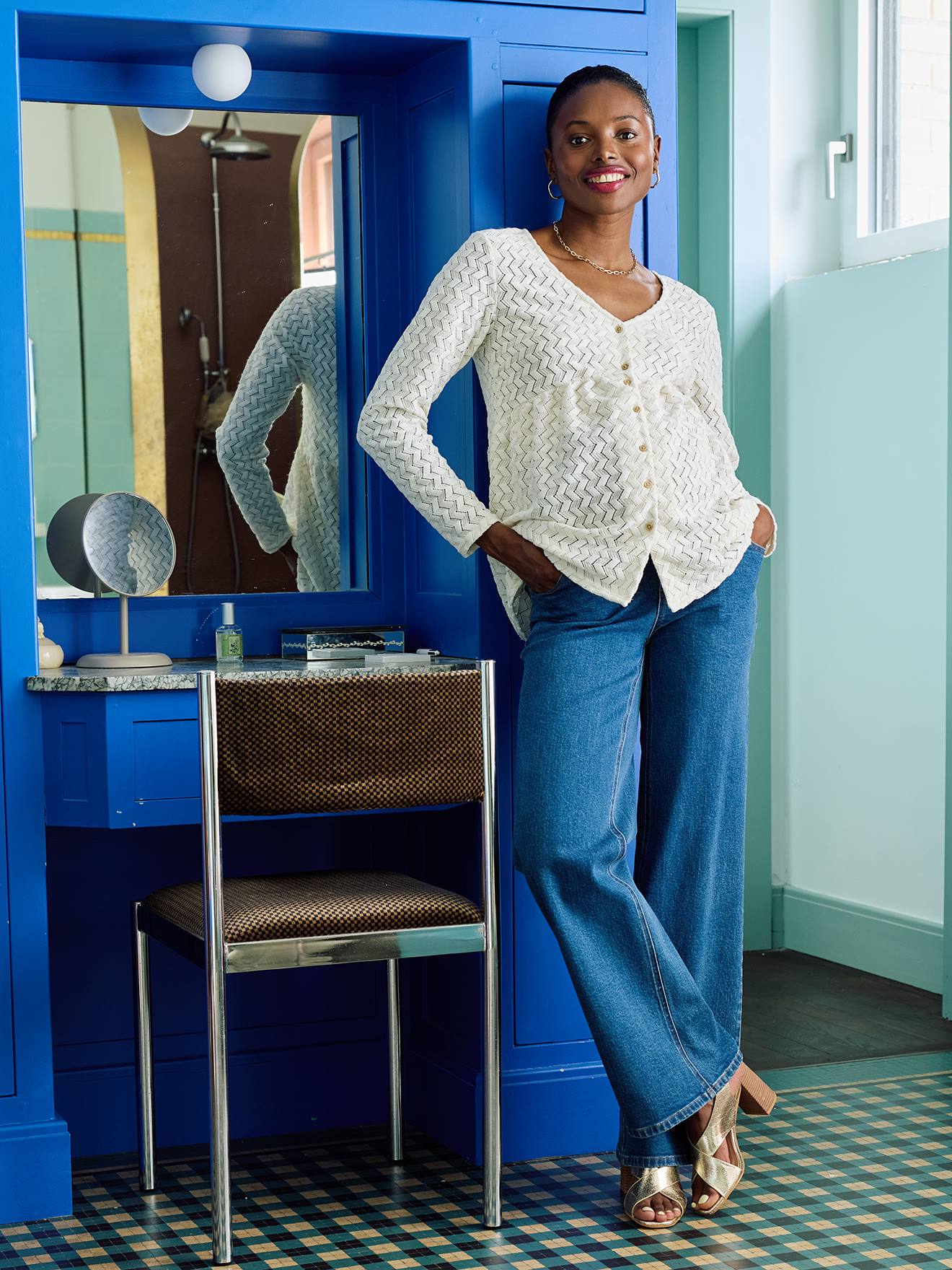 Shirtbluse für Schwangerschaft und Stillzeit aus Jacquard-Strick