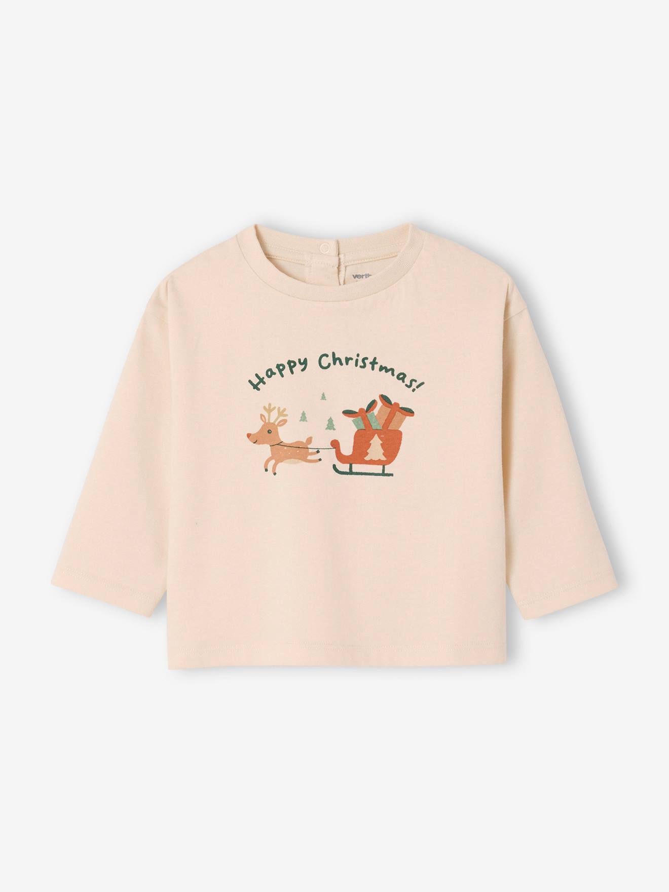 Baby Shirt mit Schlittenmotiv und langen Ärmeln Bio-Baumwolle vanille