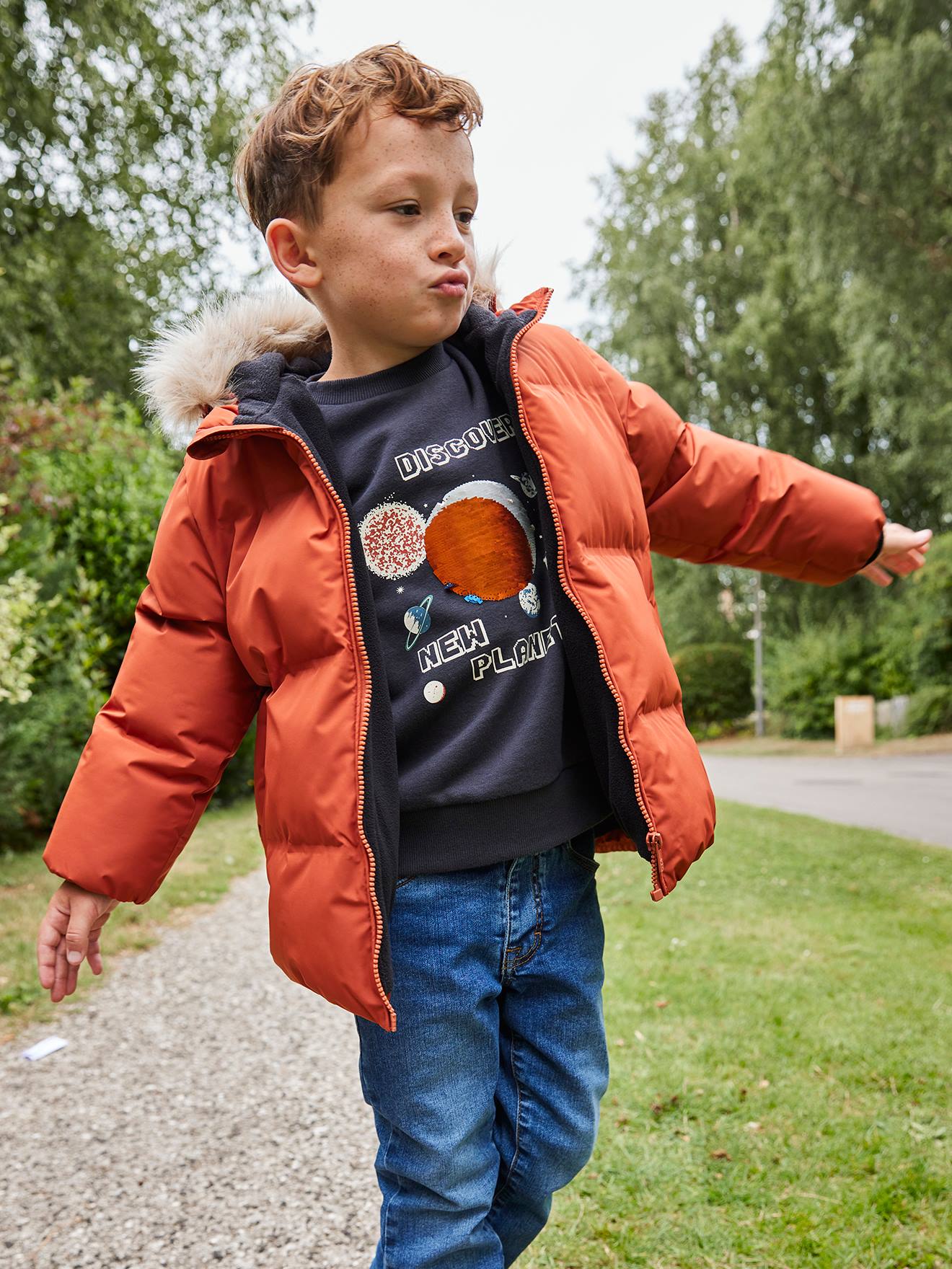 Warme Jungen Winterjacke mit Handschuhen und Recycling-Wattierung bernstein