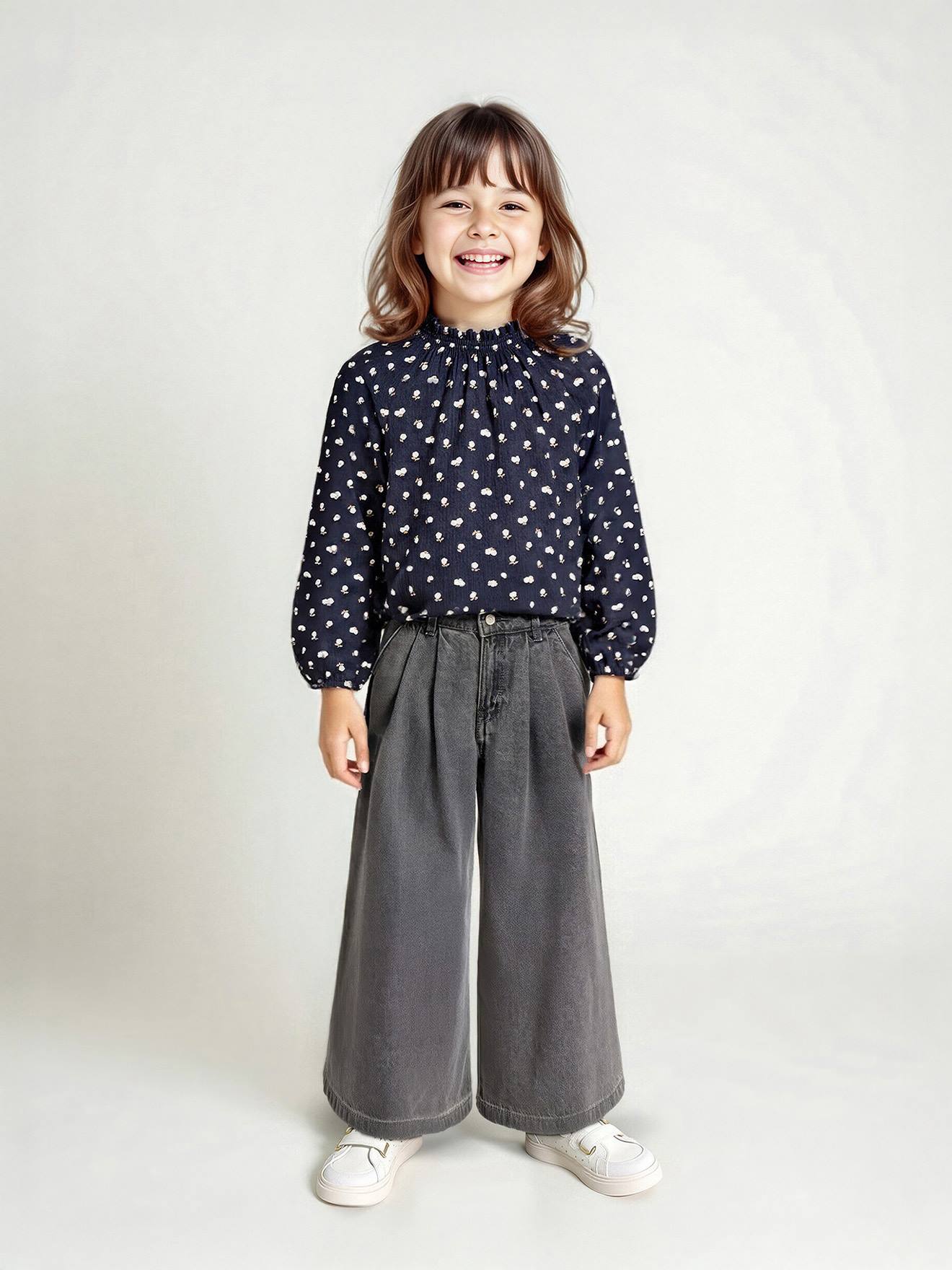 Weite Mädchen Jeans mit Bundfalten