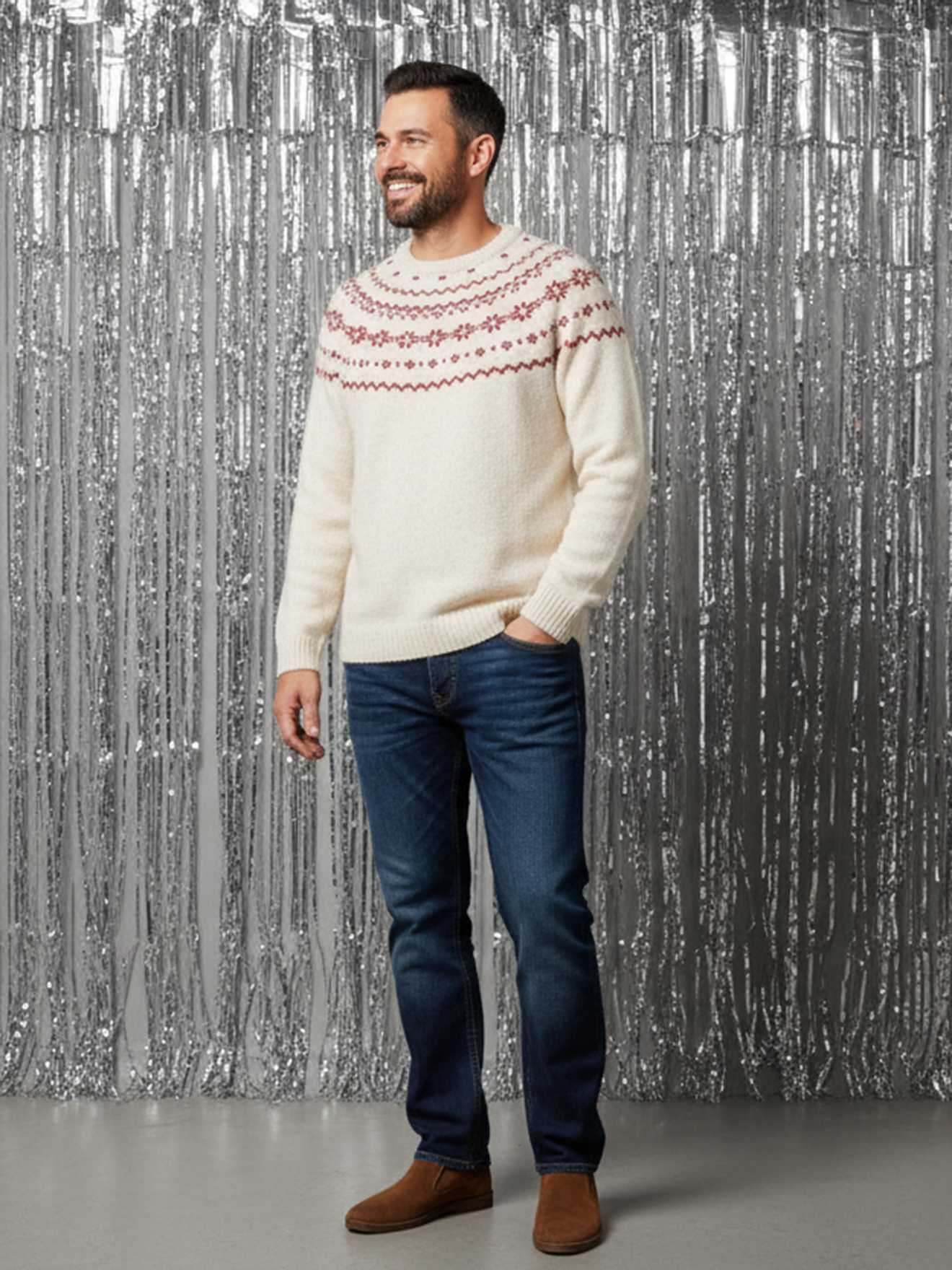 Herren Weihnachts-Pullover Jacquardstrick-Capsule ENVIE DE FRAISE wollweiß